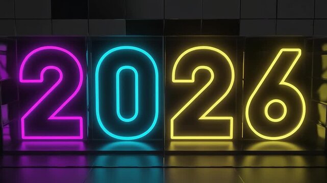 The neon sign displays the number twenty-six in a colorful and eye-catching way. The bright colors and bold font make the number stand out, and the overall design gives off a festive