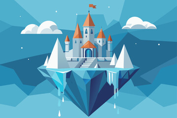 Fototapeta premium Origami Castle Built Upside Down Under Floating Icebergs