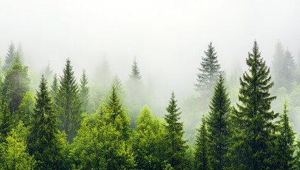 Misty forest mountains with pine trees in Papua New Guinea showcase a serene landscape of nature and the outdoors