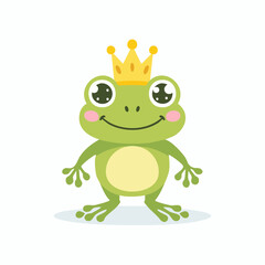 Fototapeta premium A cheerful cartoon frog wearing a golden crown, smiling happily, standing upright.