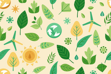 Seamless Vector Pattern with Hand Drawn Green Leaves
