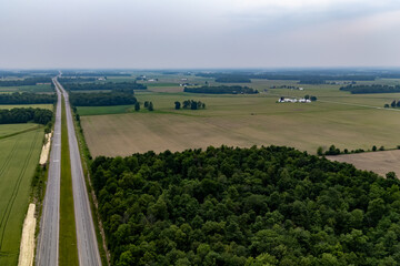 A road passing through a field.