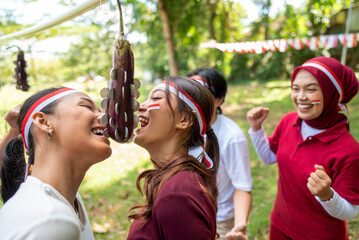 Portrait of an Indonesian southeast asian people celebrate Indonesia Independence Day on the 17th...