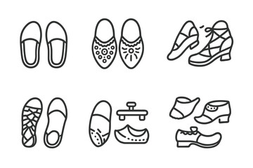 Footwear icons set on black background