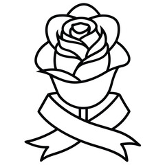 Minimalist line art of a single rose elegantly wrapped with a flowing ribbon clean and delicate floral design