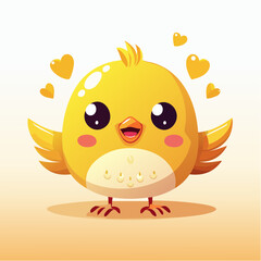 Obraz premium Adorable yellow chick with outstretched wings, surrounded by hearts, expressing joy and affection.
