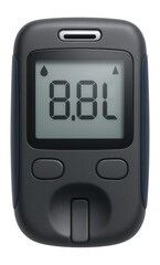 Portable blood glucose meter with test strip slot and small LCD screen