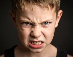 Angry boy's face close-up
