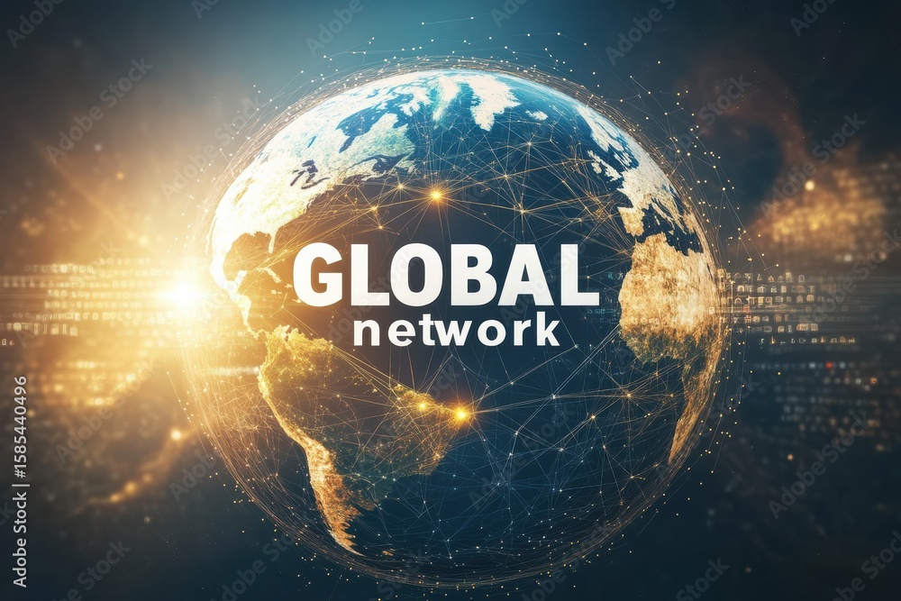 Aufkleber visual representation of global network connections and advertising layout concepts