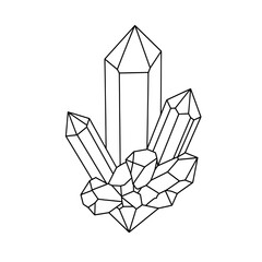 Crystal Outlines A cluster of geometric minerals with pointed ends, black outlines on white