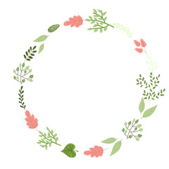 Vector nature frame showing spring leaves and branches. Botanic garden decor or forest invitation. Ecology and plant concept.