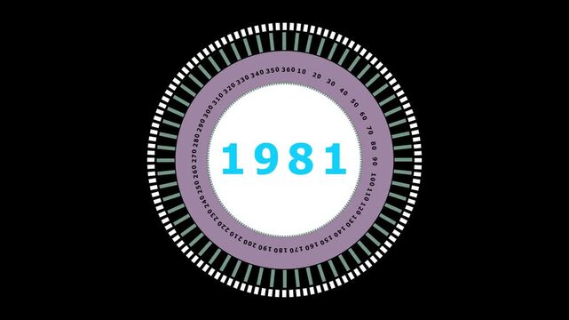 Retro 1981 Year Marker Circular Gauge Graphic with Degrees and Numbers on Black Background