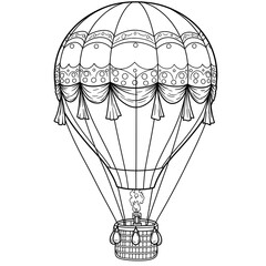 Balloon A black and white drawing of an ornate hot air balloon with a detailed design