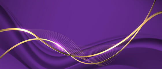 Abstract gold ribbon curve overlap on purple luxury background vector
