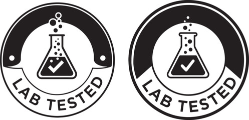 Laboratory flask with bubbles and checkmark tested, laboratory, flask, bubbles, checkmark, tested, science, research, quality, approval, certification, seal, emblem, icon, graphic, black and white, sy