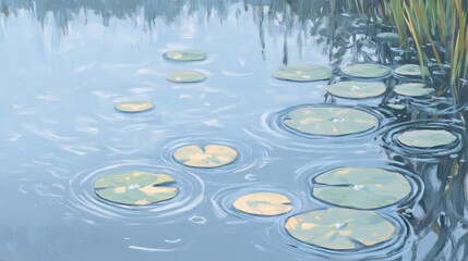 Calm water lilies on a tranquil pond