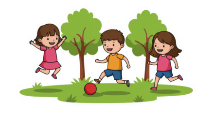 Happy Kids Playing Soccer in Park