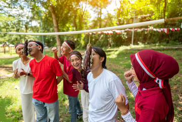 Portrait of an Indonesian southeast asian people celebrate Indonesia Independence Day on the 17th...