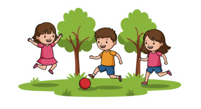 Happy Kids Playing Soccer in Park