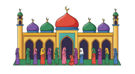 Muslim Women Praying in Colorful Mosque Illustration