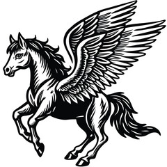 Obraz premium Majestic Winged Pegasus Sketch Isolated on White Background