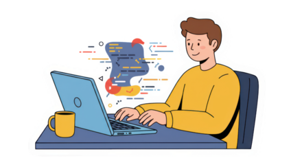 Developer Coding at Desk Illustration