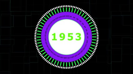 Futuristic Digital Gauge Displaying Year 1953 with Circular Progress Bar and Neon Grid Background