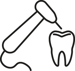 Dental hammer and tooth icon representing repair, restoration or dental treatment with transparent background
