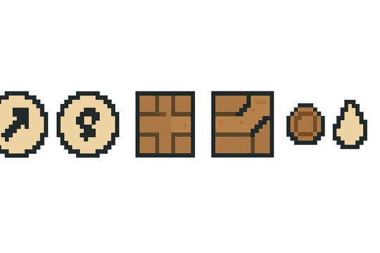 Pixel art game icons with numeric and geometric designs