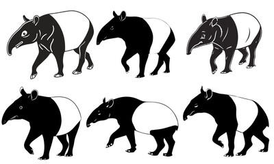 Tapir vector silhouette illustration in black eps 10