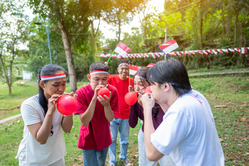 Portrait of an Indonesian southeast asian people celebrate Indonesia Independence Day on the 17th...
