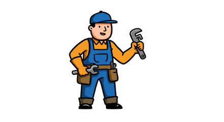Fototapeta premium Cartoon Handyman Plumber with Wrenches and Tool Belt