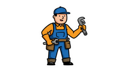 Cartoon Handyman Plumber with Wrenches and Tool Belt