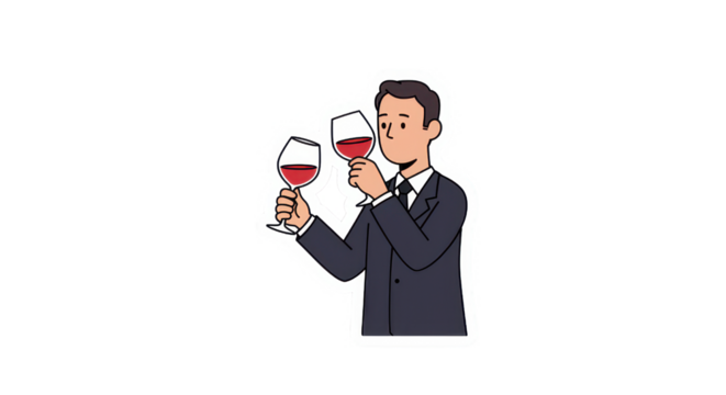 Man Tasting Wine with Two Glasses - Powered by Adobe