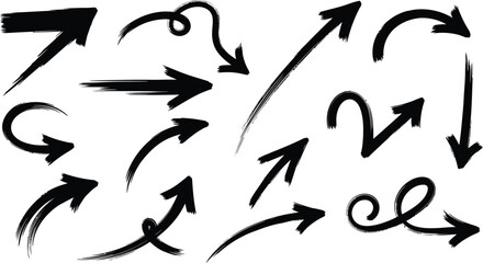 Fototapeta premium A set of handdrawn arrows isolated on white background points in various directions, indicating choices and paths