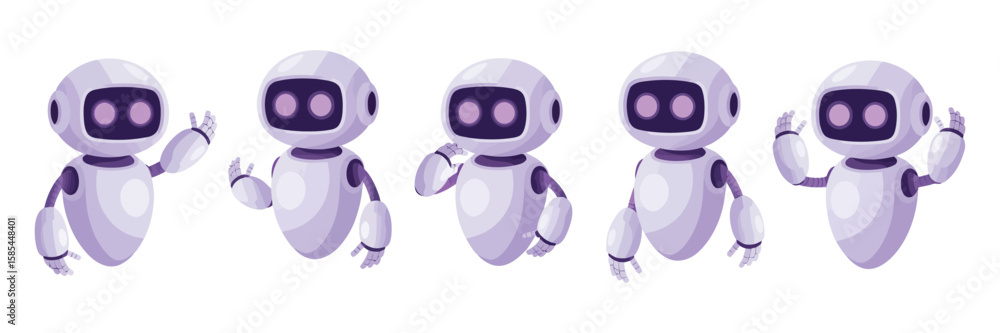 Aufkleber neural network chat bot vector illustrations featuring cute ai mascot in various poses, smart roboti