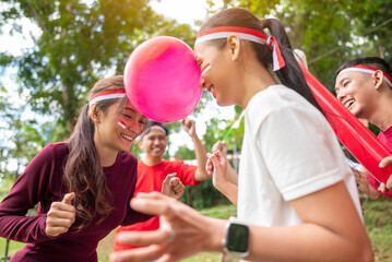 Portrait of an Indonesian southeast asian people celebrate Indonesia Independence Day on the 17th...