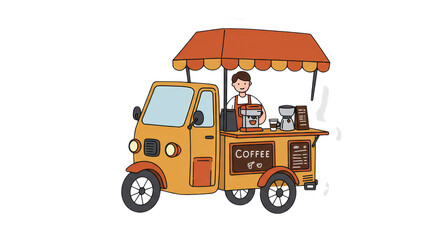 Obraz premium Cute Cartoon Coffee Food Truck Illustration
