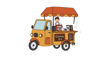 Cute Cartoon Coffee Food Truck Illustration