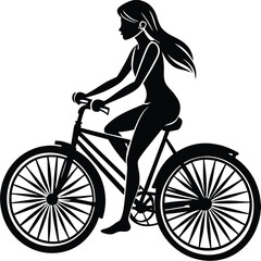 Obraz premium Silhouette of a Woman Bicycling Gracefully through the City Streets