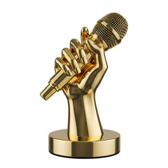Golden Hand Holding Microphone Award isolated on a transparent background 