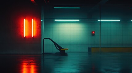 Neon-lit underground walkway