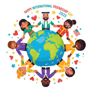 Kids from around the world holding hands with love and smiles around the globe