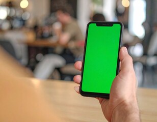Man holding smartphone using it in kitchen setting with technology and communication theme