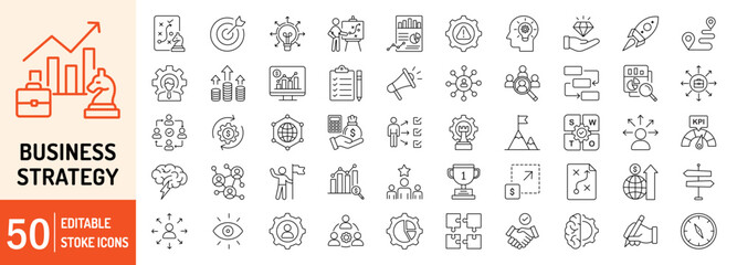 Business Strategy collections editable stroke outline web icons set. Vector illustration