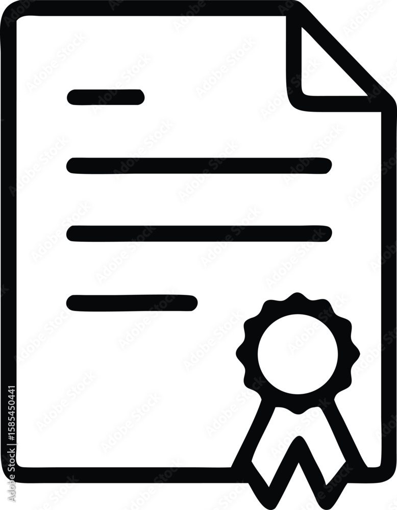 Poster certificate document icon with seal in simple line art style vector