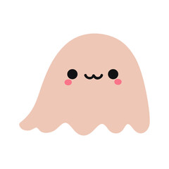 Cute Flat Kawaii Ghost Character Cartoon Friendly Illustration