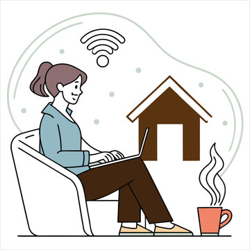woman working home laptop coffee clip art preview