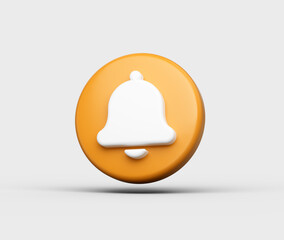 3D Orange and White bell button icon for notifications and updates. 3d illustration