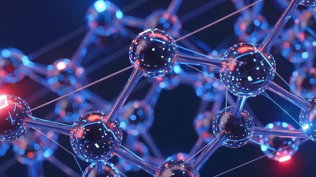 Abstract representation of interconnected molecules glowing in vibrant colors against a dark background